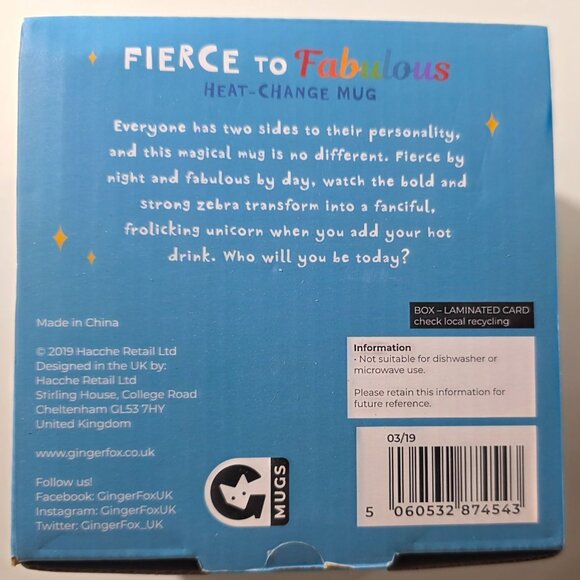 Heat Change Mug Fierce To Fabulous Zebra Unicorn new gift coffee cup animals - Picture 5 of 7